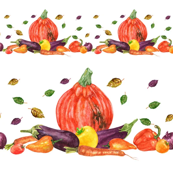 Color Vegetables Seamless Pattern Watercolor Illustration — Fotografia de Stock