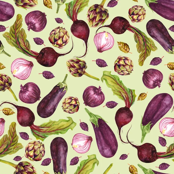 Color Vegetables Seamless Pattern Watercolor Illustration — Fotografia de Stock