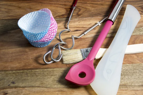 Backzutaten auf Holz — Stockfoto