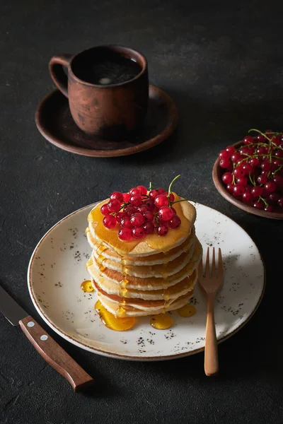 Stack Pancakes Red Currants — Stock Photo, Image