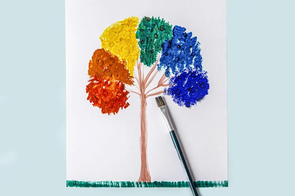 Diy Und Kinder Kreativität Maltechnik Mit Dicker Farbe Und Pinsel — Stockfoto