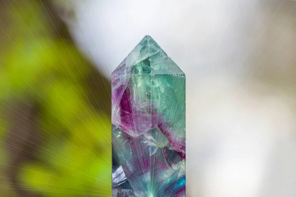 Natura Morta Magica Con Pietre Preziose Cristallo Fluorite Sfondo Naturale — Foto Stock