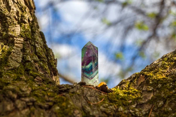 Bodegón Mágico Con Piedras Preciosas Cristal Fluorita Sobre Fondo Natural — Foto de Stock