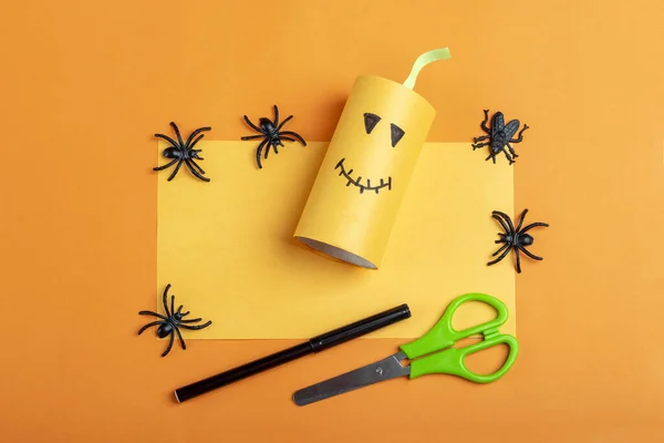 Halloween Diy Creatividad Los Niños Instrucción Paso Paso Hacer Calabaza —  Fotos de Stock