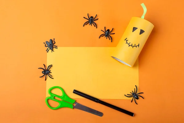 Halloween Diy Creatividad Los Niños Instrucción Paso Paso Hacer Calabaza —  Fotos de Stock