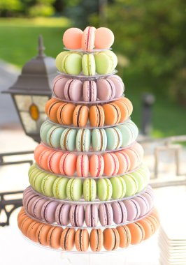 Fransızca macaroons. Çikolata. Düğün bayram. Tatlılar düğün