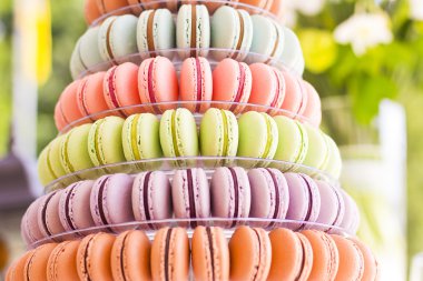 Fransızca macaroons. Çikolata. Düğün bayram. Tatlılar düğün