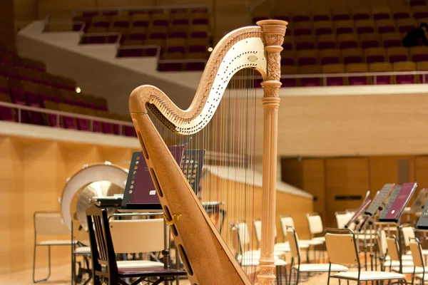 Harp in a large concert hall. Musical instrument.The concert harp — Stock Photo, Image