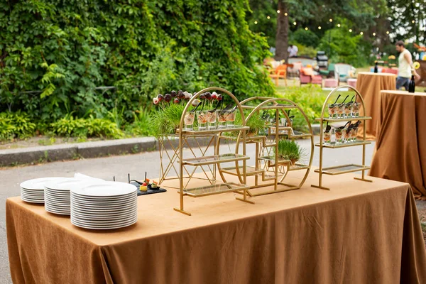 Τραπέζι Και Καρέκλες Στον Κήπο Γαμήλια Δεξίωση Royalty Free Εικόνες Αρχείου
