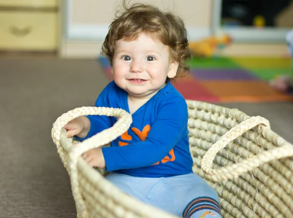 Funny baby playing with toys at home. Little smiling boy. Portrait-year-old child — Stok fotoğraf