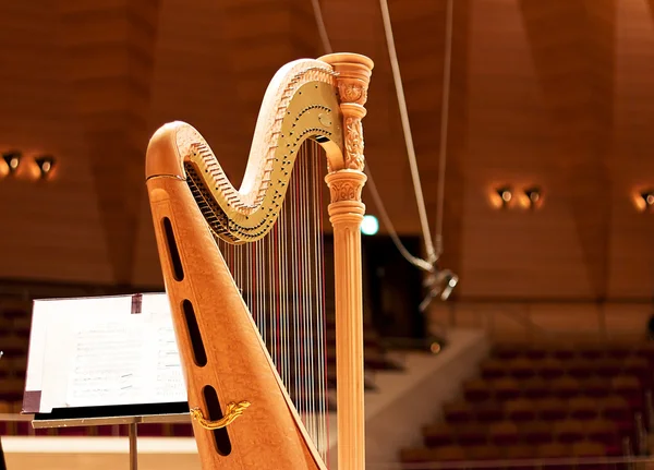 Harp in een grote concertzaal. Muziekinstrumenten.De concertharp — Stockfoto