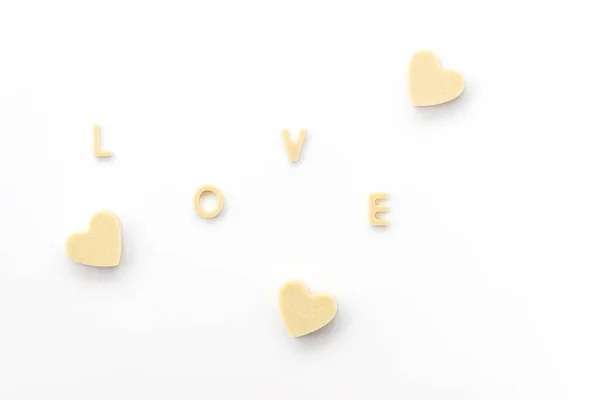 Inscription Love Hearts White Cashew Chocolate Light Background Sugar Gluten — Stock Photo, Image