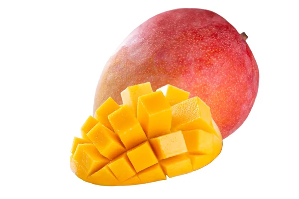 Succosa Affettato Mango Isolato Bianco — Foto Stock