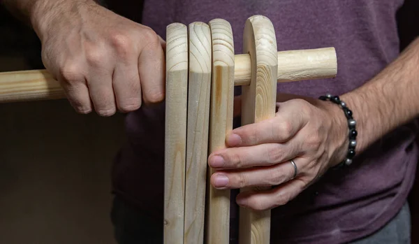 Thuis Met Hout Werken Houten Planken Met Een Gat Een — Stockfoto