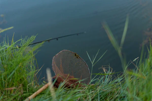 水面上草坪上的渔网 图库照片