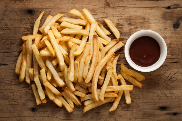Fries french ketchup still life flat lay — Stock Photo, Image
