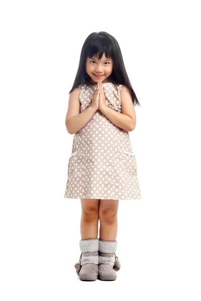 Asian child greeting with sawasdee — Stock Photo, Image