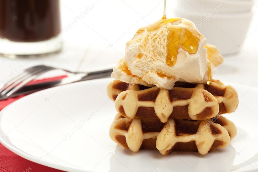Ice cream and waffle dessert