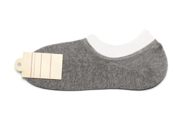 新灰色袜子标签孤立的白色背景 — 图库照片
