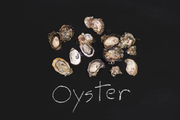 Oyster fresh zinc seafood appetizer blackboard tasty — Stock Photo, Image