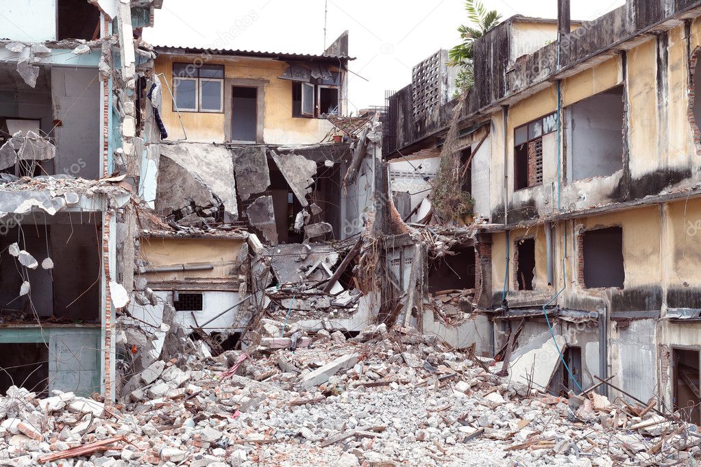 old building destroyed demolition construction concrete architecture garbage abandoned