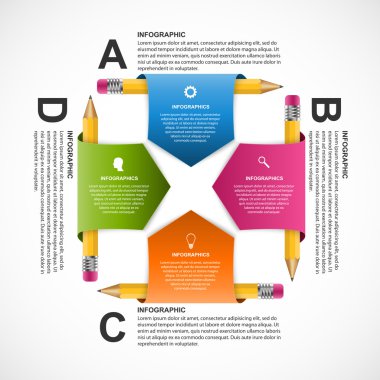 Eğitim Infographics tasarım şablonu. Kalem şerit sarılmış. Vektör çizim. 