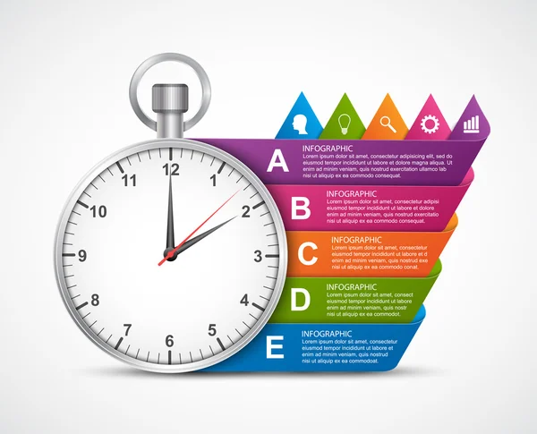 Modèle de conception d'infographie. Horloge avec des rubans colorés. Illustration vectorielle . — Image vectorielle