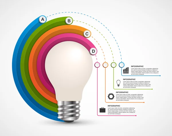 Infographies pour les présentations commerciales ou livret d'information. Idée ampoule avec un diagramme. Illustration vectorielle . — Image vectorielle