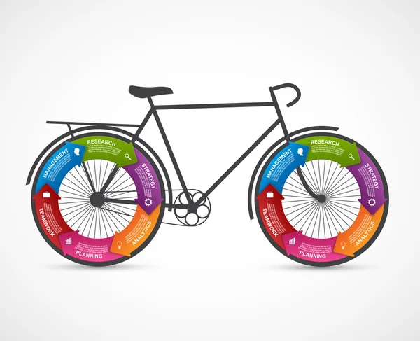 Fitness- und Sportdesign-Element Infografik oder Informationsbroschüre mit dem Fahrrad auf Rädern Pfeil im Kreis. — Stockvektor