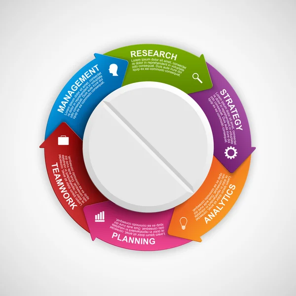 Infographics formgivningsmall. P-piller med pilar i en cirkel. Vektor illustration. — Stock vektor