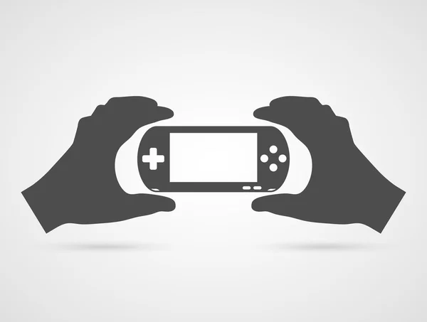 Κονσόλα παιχνιδιών στα χέρια. Gamepad επίπεδη εικόνα διάνυσμα. — Διανυσματικό Αρχείο