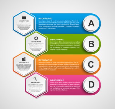 Soyut altıgen iş seçenekleri infographics şablonu.