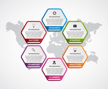 Soyut altıgen iş seçenekleri infographics şablonu.