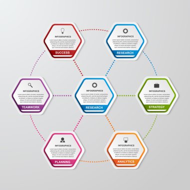Soyut altıgen iş seçenekleri infographics şablonu.