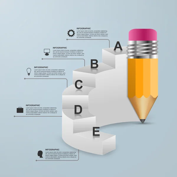 Infographics sjabloon met potlood en stappen. Voor informatie, onderwijs en presentatie brochures. — Stockvector