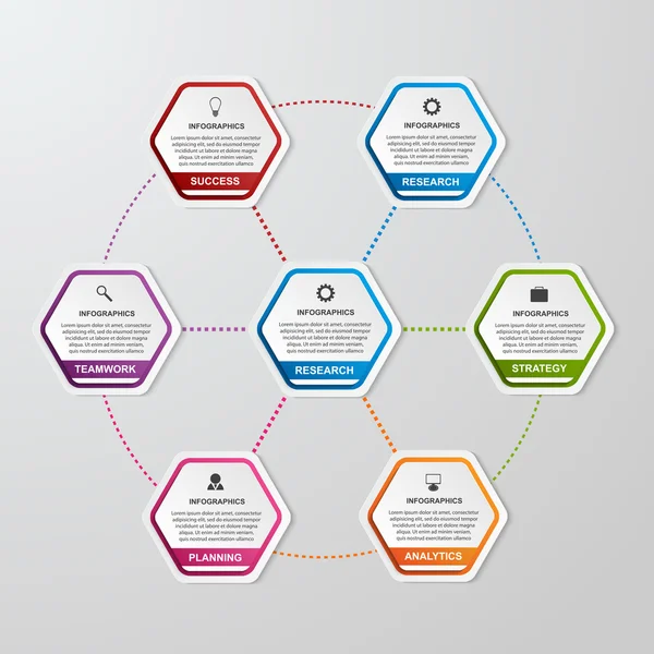 Abstrakte sechseckige Geschäftsoptionen Infografik-Vorlage. — Stockvektor