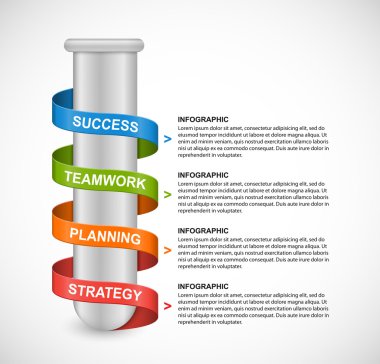 Eğitim ve tıp test tüpleri için renkli kurdelelerle sarılı bilgi grafikleri. Tasarım ögeleri. 