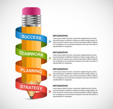 Bir sopa şeklinde eğitim Infographic çok renkli kurdele ile sarılmış. Vektör çizim.