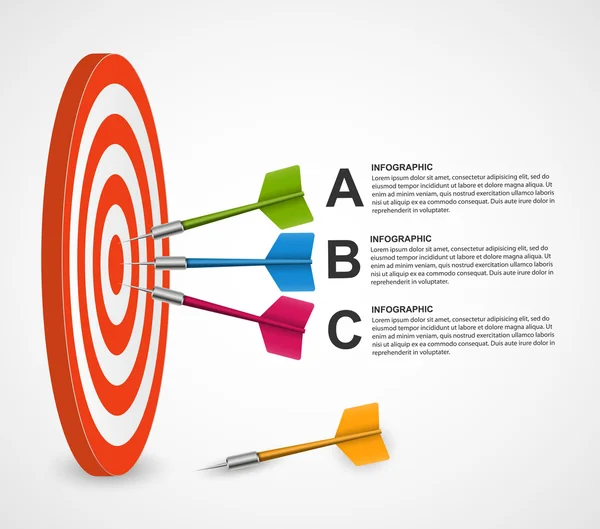 Modèle infographique abstrait cible avec des fléchettes. Conception vectorielle . — Image vectorielle