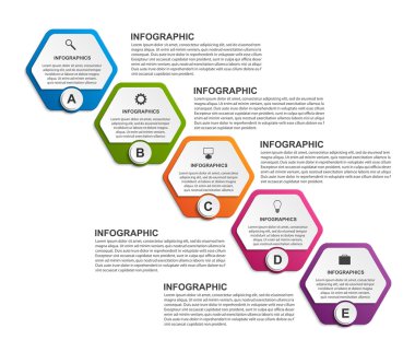 Soyut altıgen iş seçenekleri infographics şablonu.