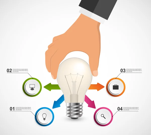 Abstracte infographic met menselijke hand met gloeilamp banner. Vectorillustratie. — Stockvector