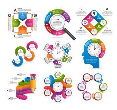 Renkli infographics topluluğu. Tasarım öğeleri.
