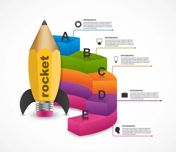 Šablona návrhu vzdělávání možnost infografiky. Raketa tužky pro vzdělávací a obchodní prezentace a brožury. — Stockový vektor