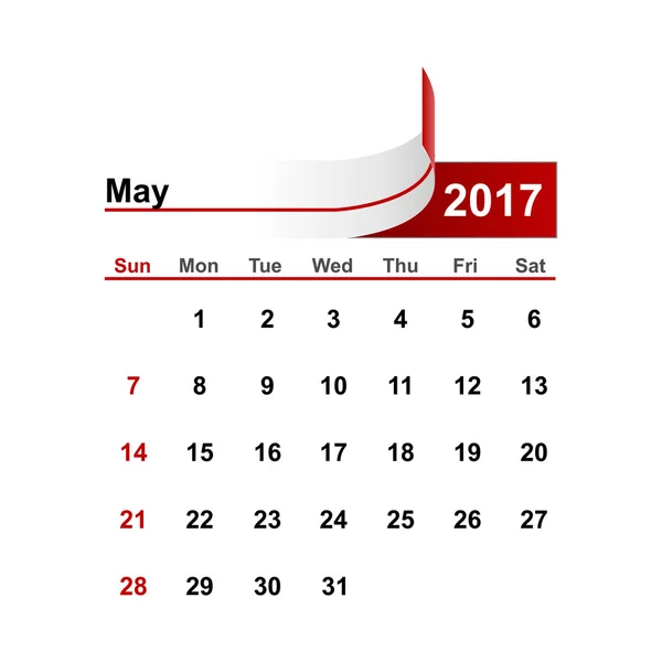 Vector simple calendar 2017 year may month. — Stock Vector