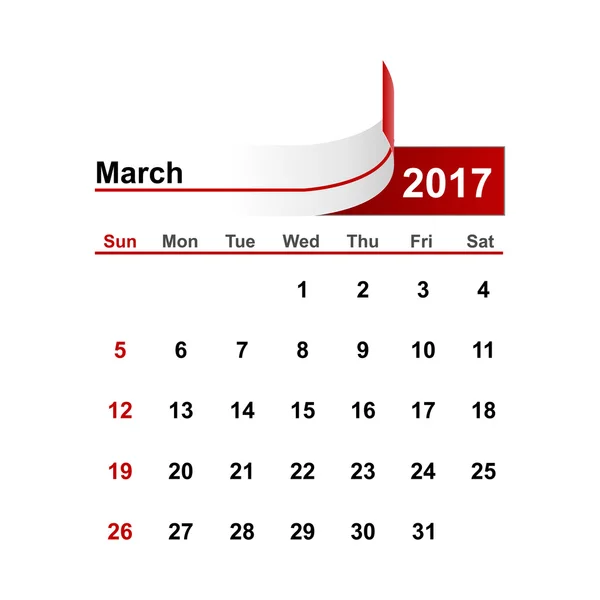 矢量简单的日历 2017 年三月月. — 图库矢量图片