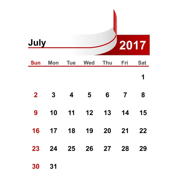 矢量简单日历 2017 年 7 月个月. — 图库矢量图片