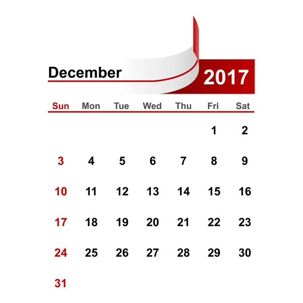 Διάνυσμα απλό Ημερολόγιο έτους 2017 το μήνα Δεκέμβριο. — Διανυσματικό Αρχείο