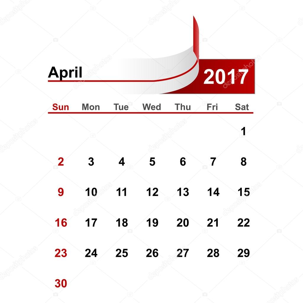 Vector simple calendar 2017 year april month. Stock Vector Image by ...