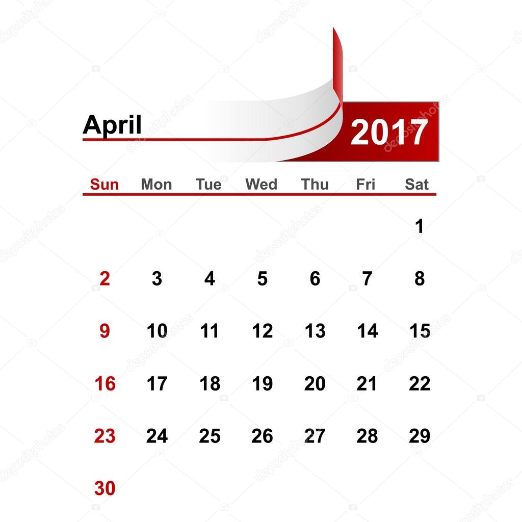 Vector simple calendar 2017 year april month.