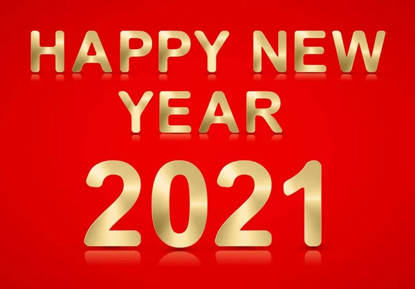 Gelukkig Nieuwjaar 2021 Gouden Tekst Een Rode Achtergrond Vectorillustratie — Stockvector